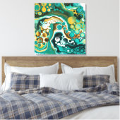 Turquoise, Gold, marmer Fluid Art Canvas Afdruk (Insitu (Slaapkamer))