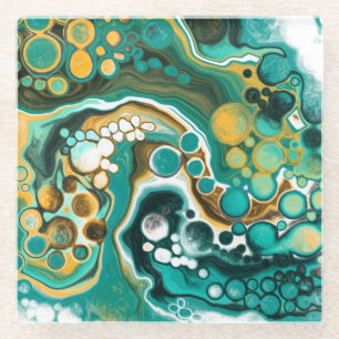 Turquoise, Gold, marmer Fluid Art Glazen Onderzetter