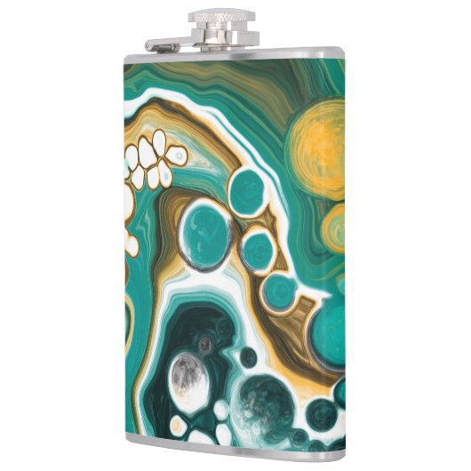 Turquoise, Gold, marmer Fluid Art Heupfles (Links)