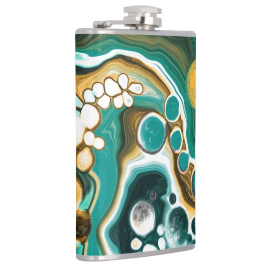 Turquoise, Gold, marmer Fluid Art Heupfles (Rechts)