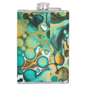 Turquoise, Gold, marmer Fluid Art Heupfles (Achterkant)