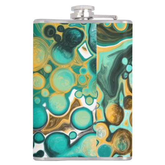 Turquoise, Gold, marmer Fluid Art Heupfles (Achterkant)