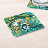 Turquoise, Gold, marmer Fluid Art Kartonnen Onderzetters (Schuin)