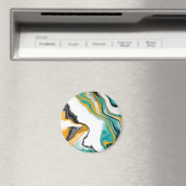 Turquoise, Gold, marmer Fluid Art Magneet (Insitu (Vaatwasser))