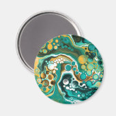 Turquoise, Gold, marmer Fluid Art Magneet (Voorkant / Achterkant)