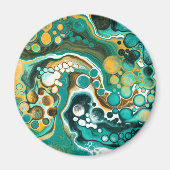 Turquoise, Gold, marmer Fluid Art Magneet (Voorkant)
