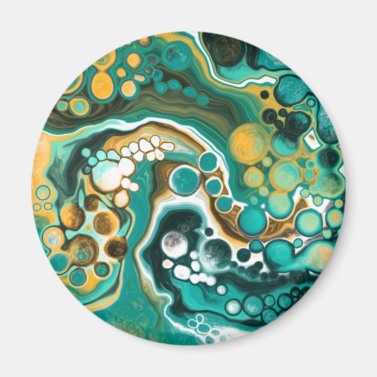 Turquoise, Gold, marmer Fluid Art Magneet (Voorkant)