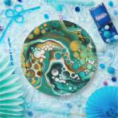 Turquoise, Gold, marmer Fluid Art Papieren Bordje (Feest)
