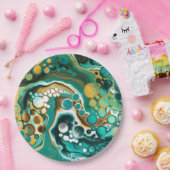 Turquoise, Gold, marmer Fluid Art Papieren Bordje (Feest)