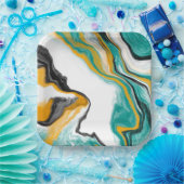 Turquoise, Gold, marmer Fluid Art Papieren Bordje (Feest)