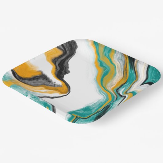 Turquoise, Gold, marmer Fluid Art Papieren Bordje (Gebogen)