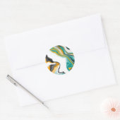 Turquoise, Gold, marmer Fluid Art Ronde Sticker (Envelop)