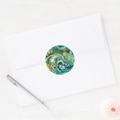 Turquoise, Gold, marmer Fluid Art Ronde Sticker (Envelop)