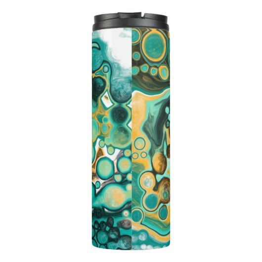 Turquoise, Gold, marmer Fluid Art Thermosbeker (Achterkant)