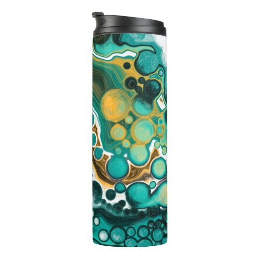 Turquoise, Gold, marmer Fluid Art Thermosbeker (Geroteerd rechts)