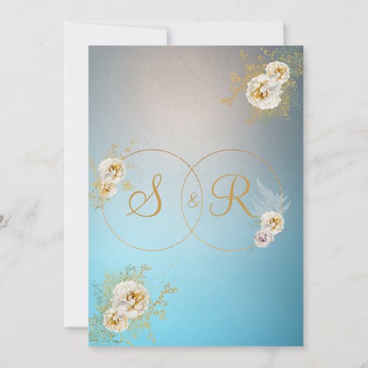 Turquoise Gold Monogram Name Initiaal Wedding Save The Date (Achterkant)
