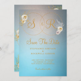 Turquoise Gold Monogram Name Initiaal Wedding Save The Date