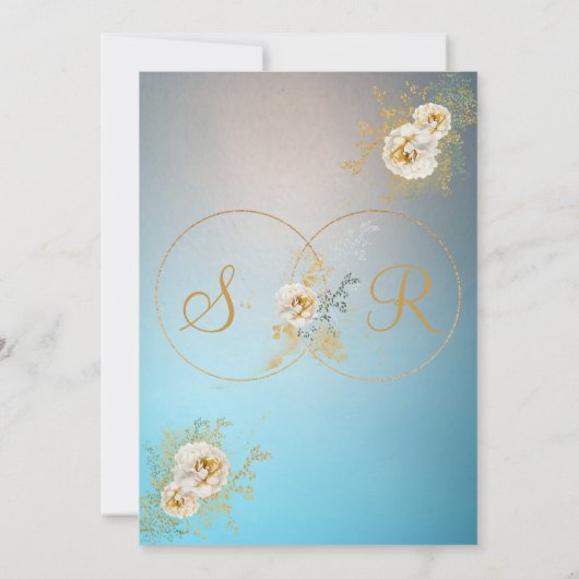 Turquoise Gold Monogram Wedding Kaart (Achterkant)