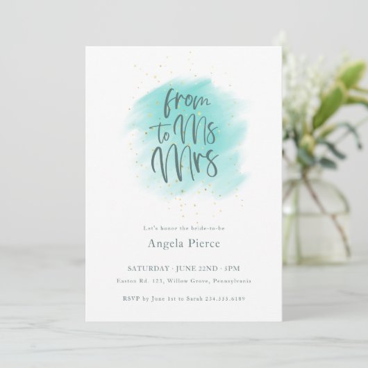 Turquoise Gold Ms tegen Mrs Calligraphy Vrijgezell Kaart (Staand voorkant)