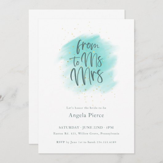 Turquoise Gold Ms tegen Mrs Calligraphy Vrijgezell Kaart (Voorkant / Achterkant)