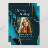 Turquoise & Gold Order of Service Programma Programmakaart (Voorkant / Achterkant)