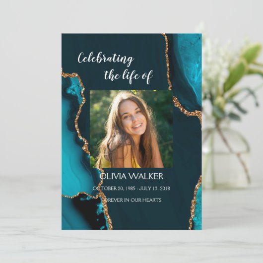 Turquoise & Gold Order of Service Programma Programmakaart (Staand voorkant)