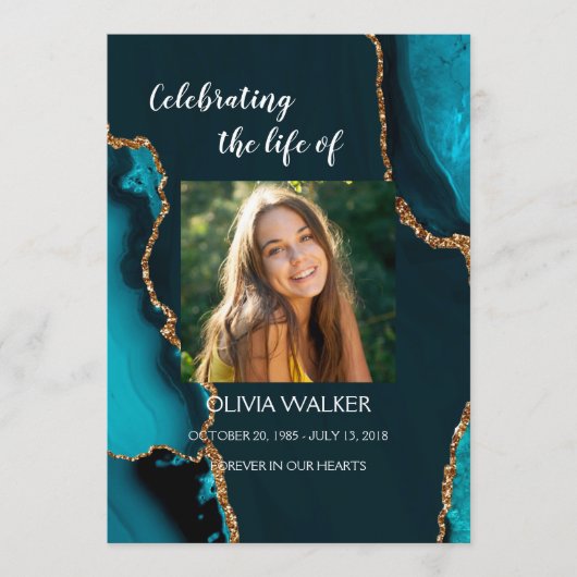 Turquoise & Gold Order of Service Programma Programmakaart (Voorkant)