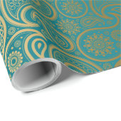 Turquoise & Gold Paisley Pattern Cadeaupapier (Rol Hoek)