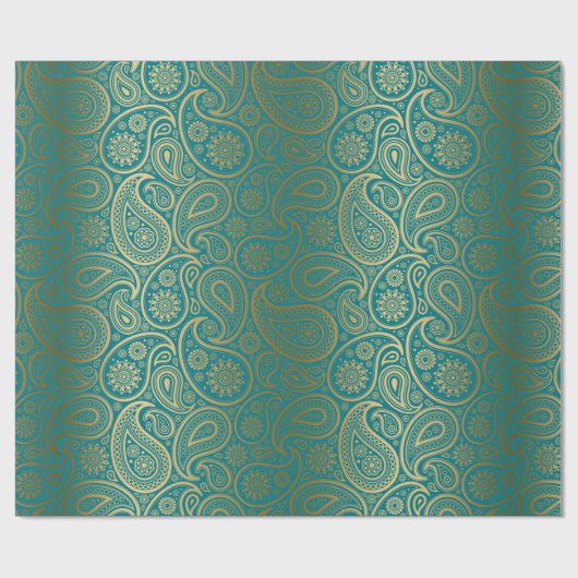 Turquoise & Gold Paisley Pattern Cadeaupapier (Vlak)