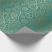 Turquoise & Gold Paisley Pattern Cadeaupapier (Hoek)