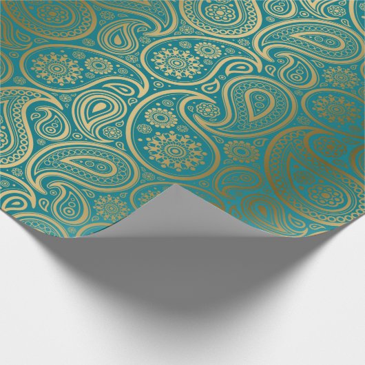 Turquoise & Gold Paisley Pattern Cadeaupapier (Hoek)