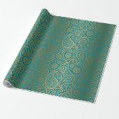 Turquoise & Gold Paisley Pattern Cadeaupapier (Uitgerold)