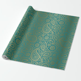 Turquoise & Gold Paisley Pattern Cadeaupapier