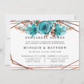 Turquoise Gold Peony Geometric Rehearsal Dinner Kaart (Voorkant)