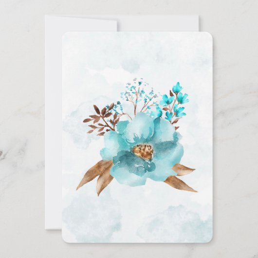  Turquoise Gold Peony Geometric Wedding Inv Kaart (Achterkant)