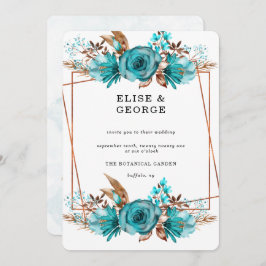  Turquoise Gold Peony Geometric Wedding Inv Kaart
