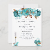 Turquoise Gold Peony Lijst Brunch & Bubble Invites Kaart (Voorkant)