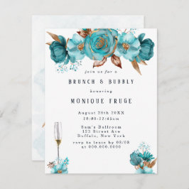 Turquoise Gold Peony Lijst Brunch & Bubble Invites Kaart