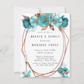 Turquoise Gold Peony Lijst Brunch & Bubble Invites Kaart (Voorkant)