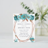 Turquoise Gold Peony Lijst Brunch & Bubble Invites Kaart (Staand voorkant)