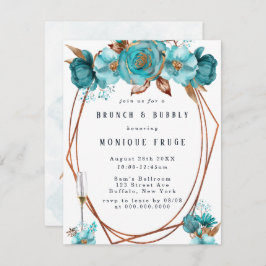 Turquoise Gold Peony Lijst Brunch & Bubble Invites Kaart