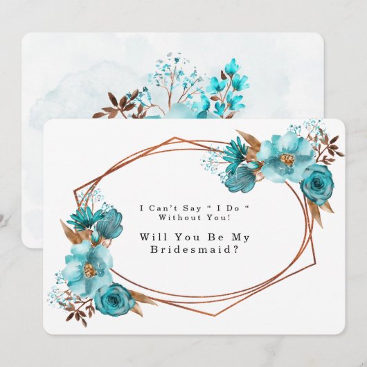 Turquoise Gold Peony word mijn Bridesmaid Kaart (Voorkant / Achterkant)