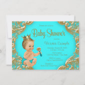 Turquoise Gold Prince Baby shower Kaart (Achterkant)