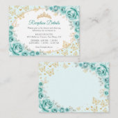Turquoise Gold Quinceanera Reception Details Informatiekaartje (Voorkant / Achterkant)