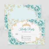 Turquoise Gold Quinceanera Reply RSVP Kaartje (Voorkant / Achterkant)