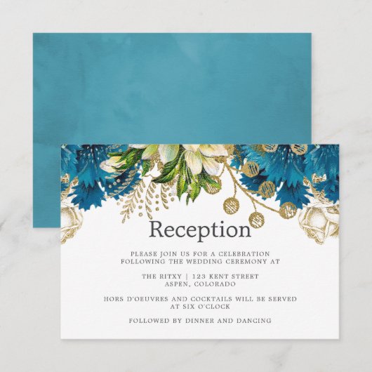  Turquoise & Gold Shabby Wedding Reception Kaart (Voorkant / Achterkant)