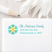 Turquoise Gold Snowflake Simple Modern Address Etiket (Insitu)