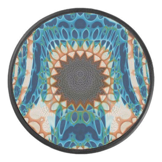 Turquoise Gold Sun Zuidwestelijke Kunst Hockey Puck (Voorkant)