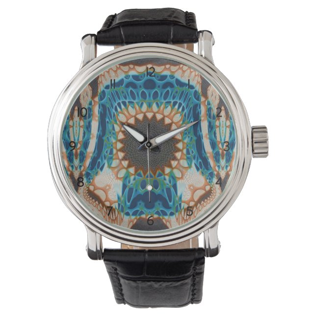 Turquoise Gold Sun Zuidwestelijke Kunst Horloge (Voorkant)