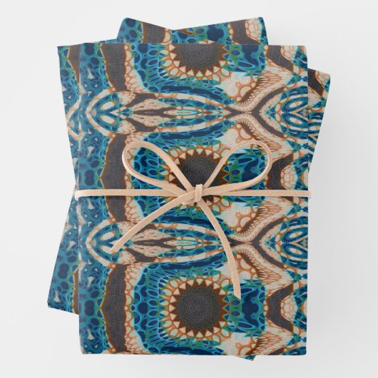 Turquoise Gold Sun Zuidwestelijke Kunst Inpakpapier Vel (In situ)